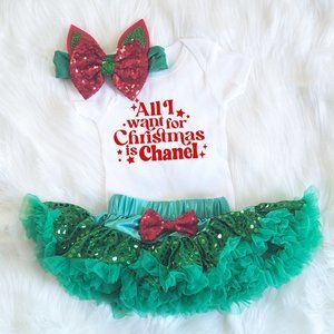 Baby Girl Christmas Outfit : All I Want For Christmas Is Chanel NEW 12-18M